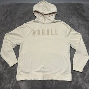 NOBULL Pullover Hoodie Mens XL Cream Logo Activewear Sweatshirt Gym Training